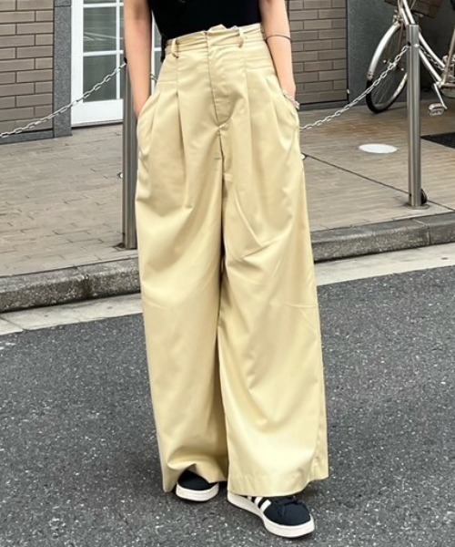 rienda（リエンダ） スラックス パンツ ポケットデザインタックワイド