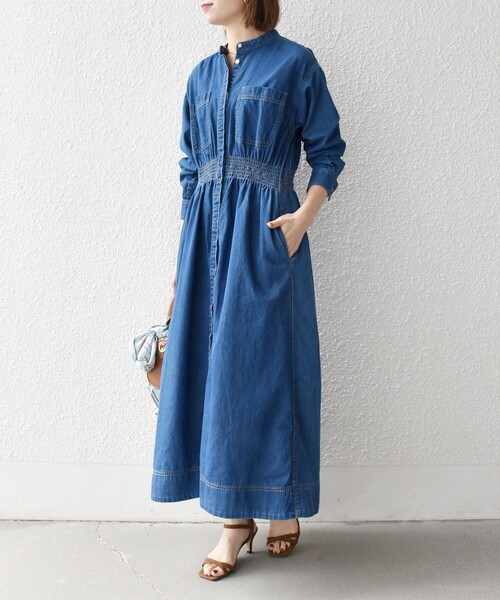 SHIPS any ワンピース any: シャーリング デニム ポケット 「SHIPS