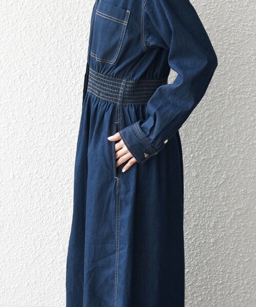 Ships any シャーリング　デニム　ポケット　ワンピース SHIPS｜《一部予約》SHIPS any: シャーリング デニム ポケット