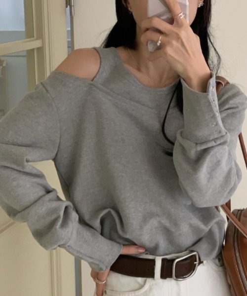 ABITOKYO トレーナー スウェット 袖スナップボタンカットアウト