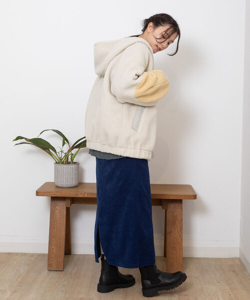 POU DOU DOU（プードゥドゥ） ブルゾン アウター 配色袖フーデッドボア 