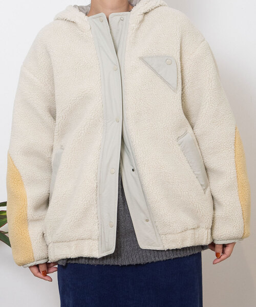 POU DOU DOU（プードゥドゥ） ブルゾン アウター 配色袖フーデッドボア