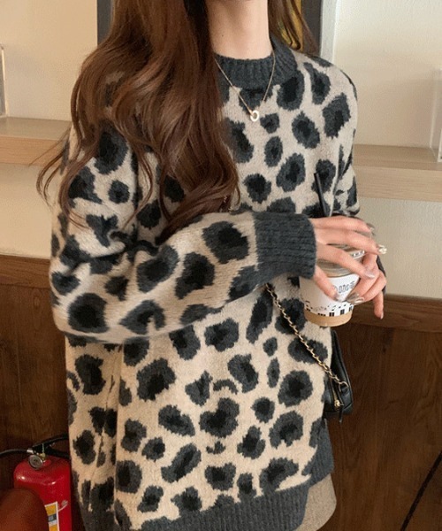 deux amour ニット セーター ヒョウ柄ニットプルオーバー レディース