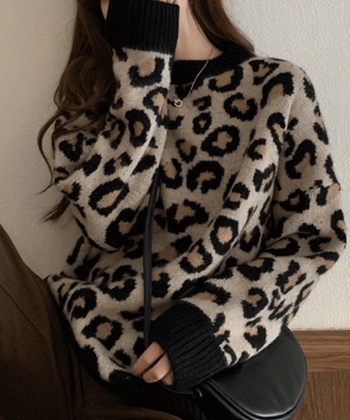 deux amour ニット セーター ヒョウ柄ニットプルオーバー レディース