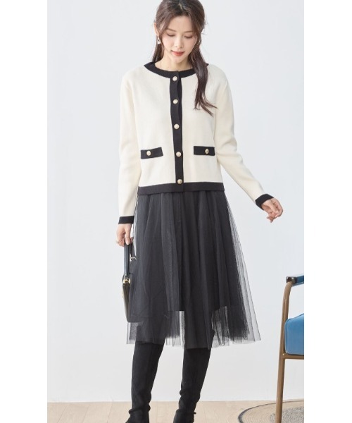 カーディガン ニットカーディガン＆ワンピース 2点セット レディース