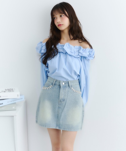 ちゃんみです！お値下げ！D&Gデニムミニスカート TITTY＆CO. デニムスカート ビジュー付きデニムミニスカート