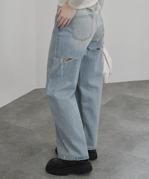 Randyビジューバックカットワイドデニム S Randyビジューバックカットワイドデニム S ビジューバックカット