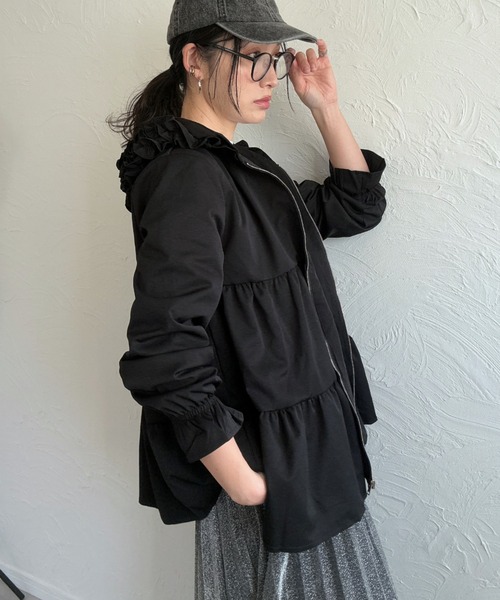 極美品⭐︎ ワンダフルワールド ピコフリル ブルゾン ジャケット フード付き ベルト付中綿フードファーロングブルゾン | Remind me and forever