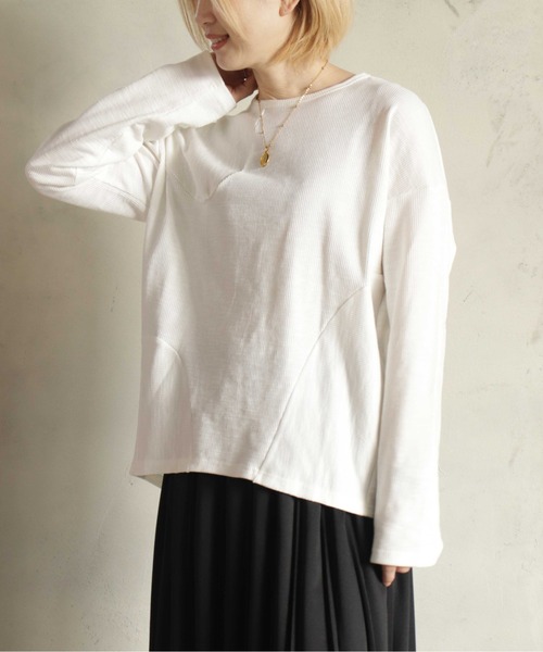 tシャツ 定番ワッフル切替ロンT レディース
