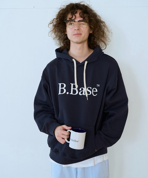 B.Base バーガンディ フード付きパーカー BROKEN BASE パーカー B.BASEアソートフーディ メンズ