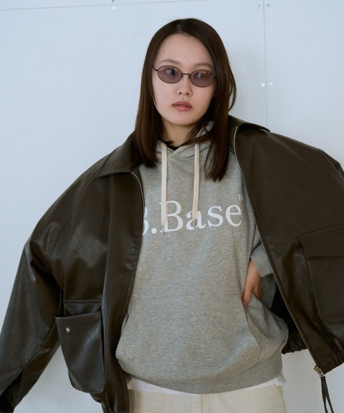 B.Base バーガンディ フード付きパーカー BROKEN BASE パーカー B.Base 裏毛フーディ メンズ レディース