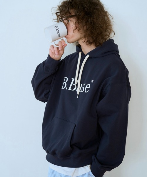 B.Base バーガンディ フード付きパーカー BROKEN BASE パーカー B.Base 裏毛フーディ メンズ レディース
