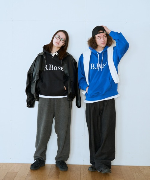 B.Base バーガンディ フード付きパーカー BROKEN BASE パーカー B.BASEアソートフーディ メンズ