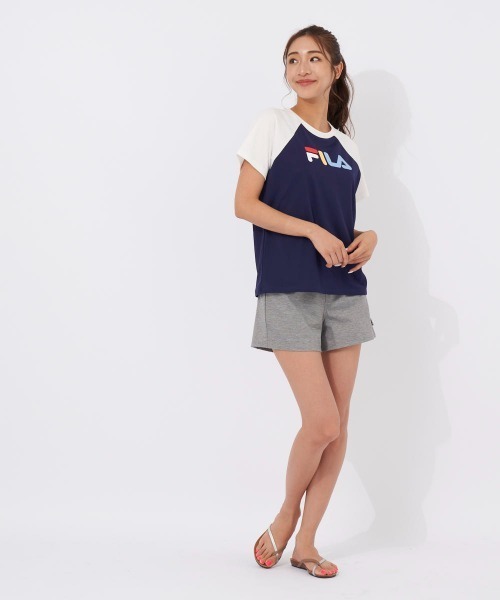 【FILA】吸水速乾/紫外線対策/UVケア ラグランロゴTシャツ付き水着4点NV FILA 水着 「FILA」「吸水速乾/紫外線対策/UVケア」ラグランロゴ