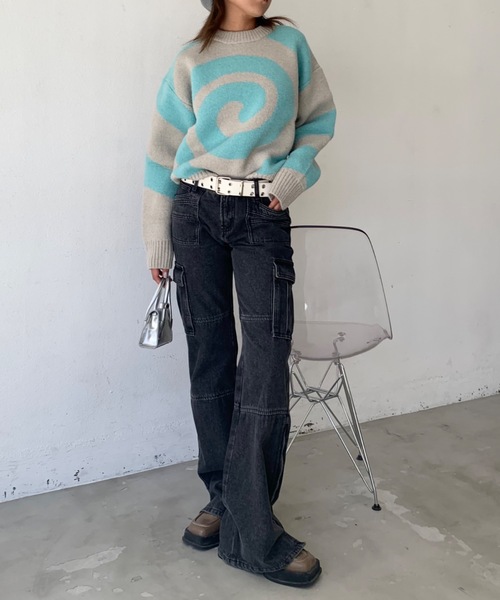 「SHAGGIE」 長袖ニット FREE ブラック レディース_画像4