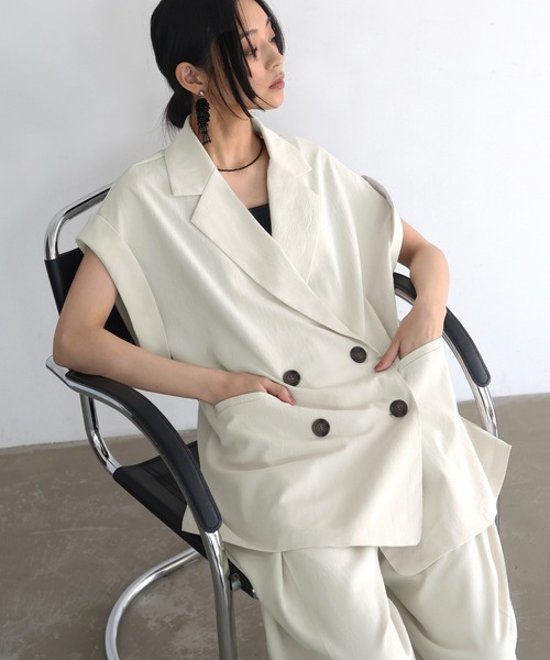 ベスト ジレ クレープ ダブルジャケットジレ レディース hellam ベスト ジレ クレープ ダブルジャケットジレ レディース