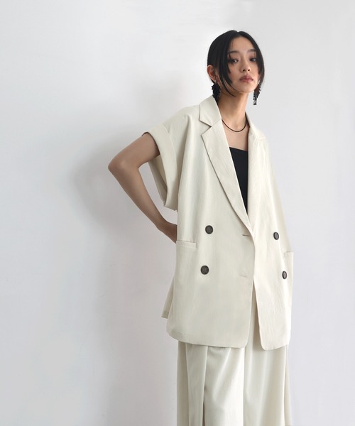 ベスト ジレ double jacket gilet（ダブルジャケットジレ） レディース hellam ベスト ジレ クレープ ダブルジャケットジレ レディース