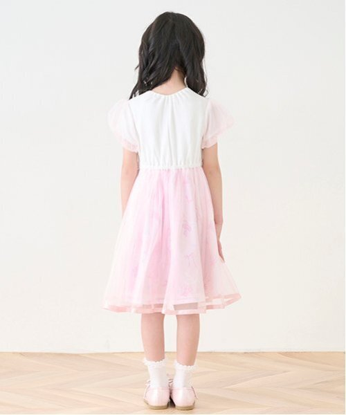 【美品】今季 メゾピアノ　フローラルバレエ柄ドッキングワンピース　90センチ mezzo piano ワンピース フローラルバレエ柄 ドッキング