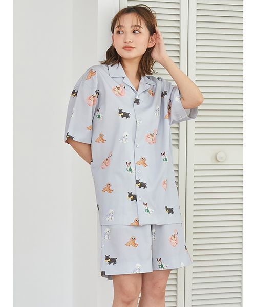 ジェラートピケ　SUMMER DOG柄　シャツ　ハーフパンツ　パジャマ gelato pique パジャマ ルームウェア 「UNISEX」SUMMER DOG総柄