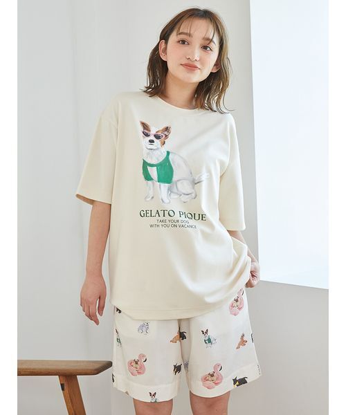 再入荷アイテム pique gelato パジャマ DOG総柄 「UNISEX」SUMMER ルームウェア パジャマ・バスローブ