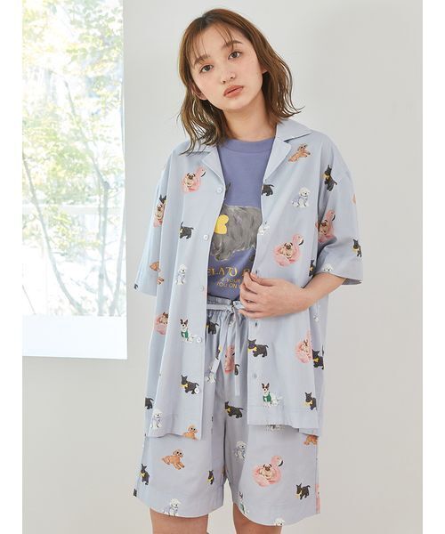 【UNISEX】SUMMER DOG総柄ハーフパンツ ワンポイントTセット gelato pique パジャマ ルームウェア 「UNISEX」SUMMER DOG総柄