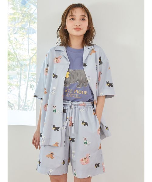 【UNISEX】SUMMER DOG総柄ハーフパンツ ワンポイントTセット gelato pique パジャマ ルームウェア 「UNISEX」SUMMER DOG総柄