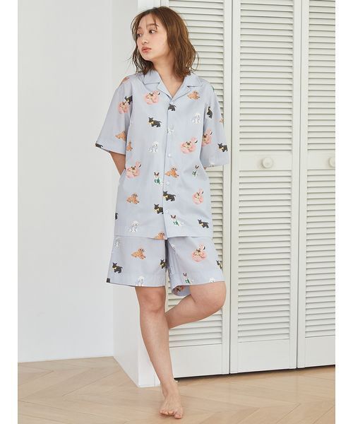 【UNISEX】SUMMER DOG総柄ハーフパンツ ワンポイントTセット gelato pique パジャマ ルームウェア 「UNISEX」SUMMER DOG総柄