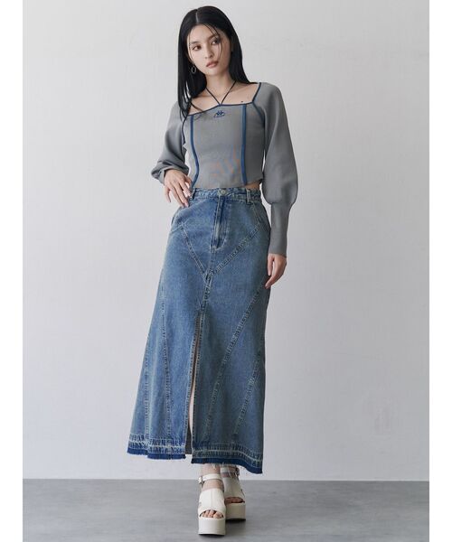 MURUA デニムスカート パターンデザインデニムロングスカート