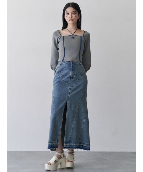 MOBBデニムスカート MURUA デニムスカート パターンデザインデニムロングスカート