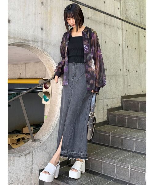 nirvāṇaデザイン　デニムスカート MURUA デニムスカート パターンデザインデニムロングスカート