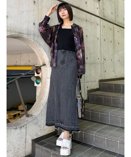 MURUA デニムスカート パターンデザインデニムロングスカート