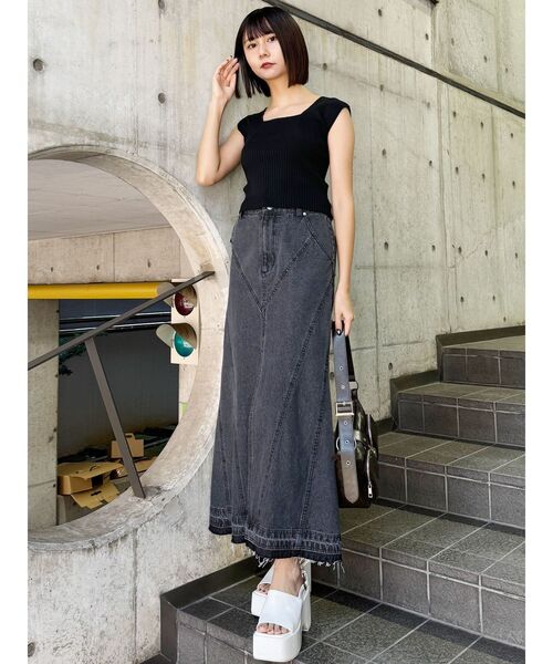 nirvāṇaデザイン　デニムスカート MURUA デニムスカート パターンデザインデニムロングスカート