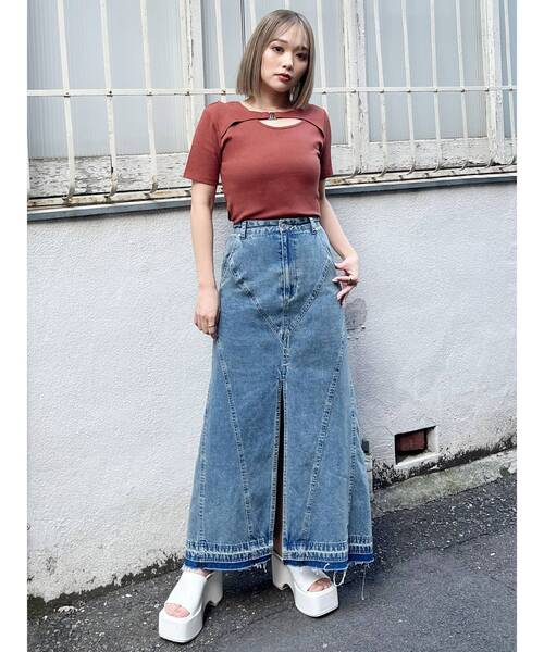 【MURUA】 ⭐️新品未使用⭐️デニム ロングスカート MURUA デニムスカート パターンデザインデニムロングスカート