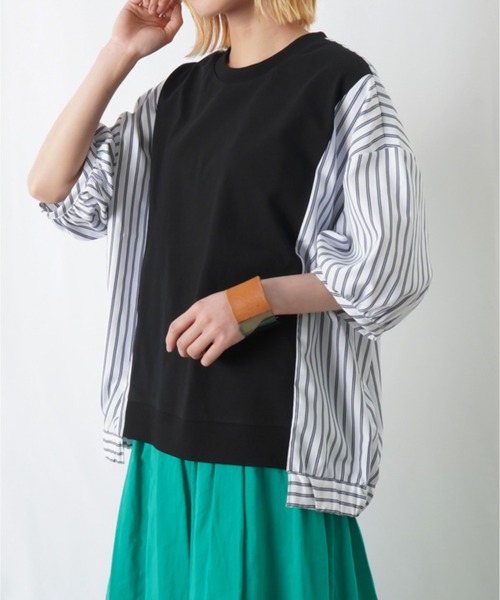 レディラックルカ LADY LUCK LUCA カットソー 七分袖 異素材 黒 白 38