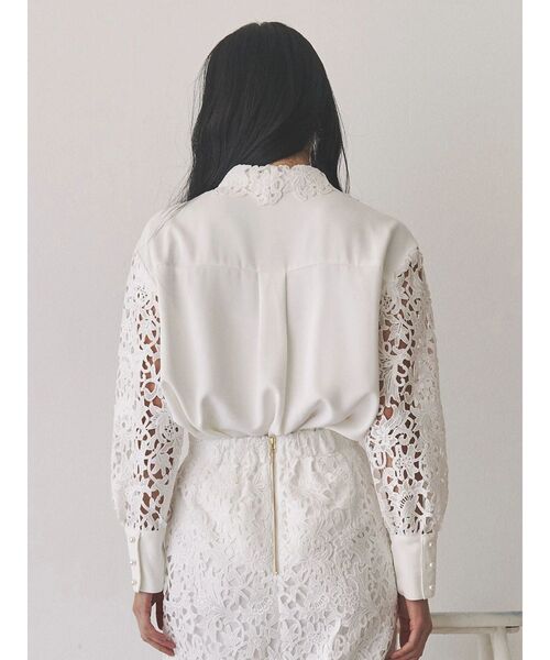 未使用タグ付き ケミカルレースフレンチブラウス ケミカルレース