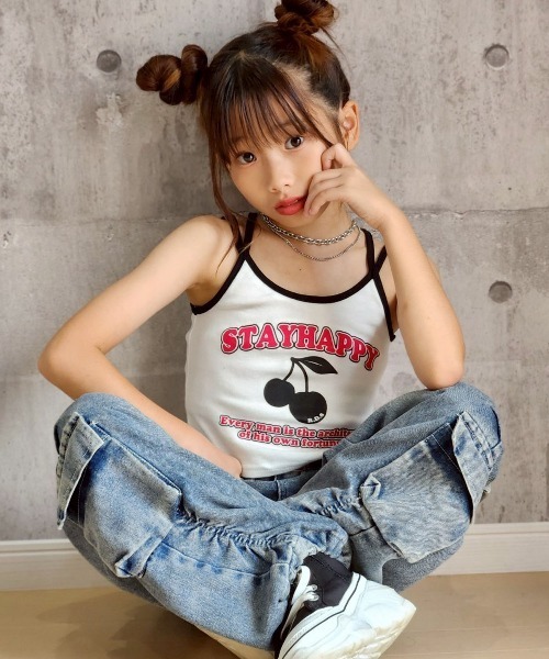 レッドキャミソール Cマーク プリント RandS キャミソール 肌着 チェリーpt配色キャミ キッズ 子供服 女の子