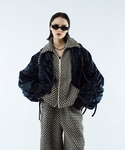 ブルゾン アウター Crush velour gather blouson / クラッシュベロア