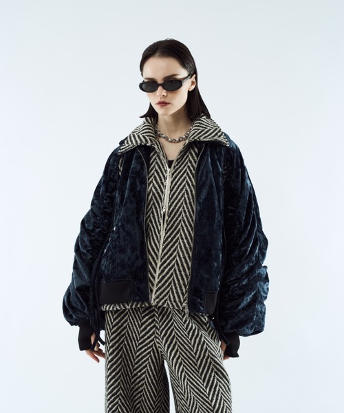 ブルゾン アウター Crush velour gather blouson / クラッシュベロア