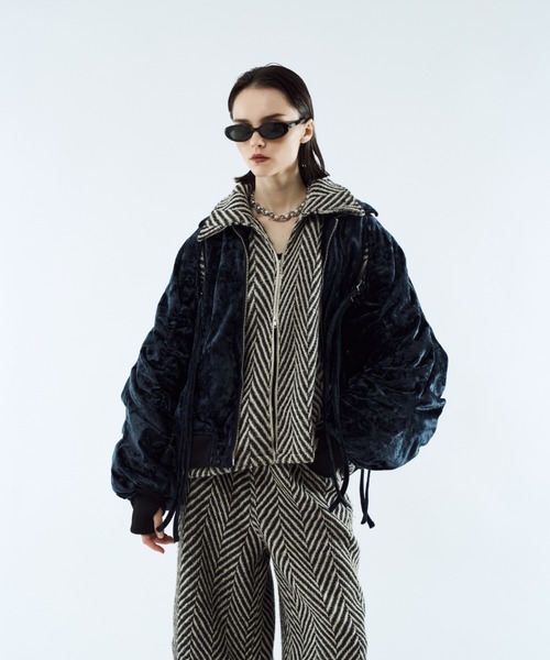 ブルゾン アウター Crush velour gather blouson / クラッシュベロア