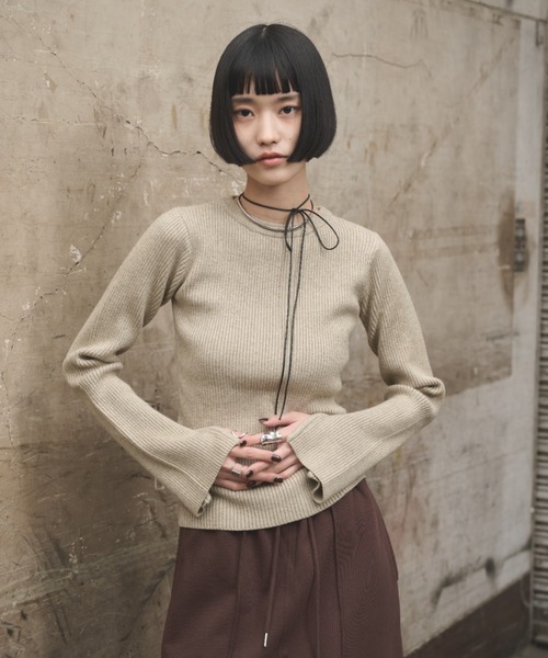 AIC. ニット セーター スリットスリーブリブニットトップス レディース