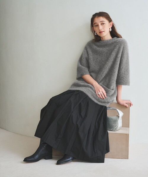 UNITED ARROWS ブラック長袖セーター　ラクーン　カシミヤ ユナイテッドアローズ カシミヤ×ラクーン クルーネックニット ブラック