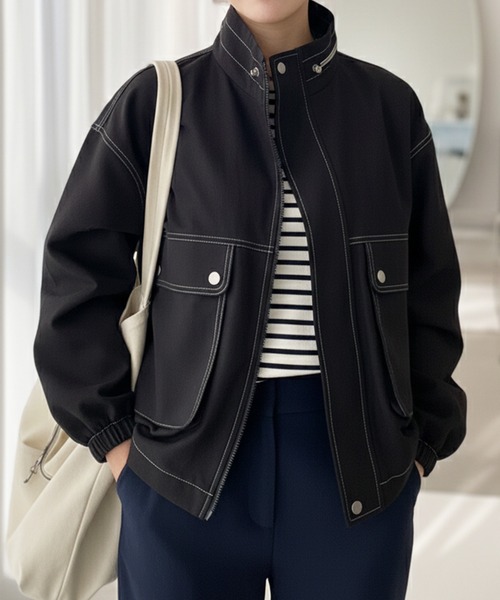 ブルゾン アウター スタンドカラーショートブルゾン レディース