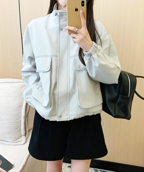 ブルゾン アウター スタンドカラーショートブルゾン レディース