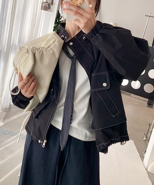 ブルゾン アウター スタンドカラーショートブルゾン レディース