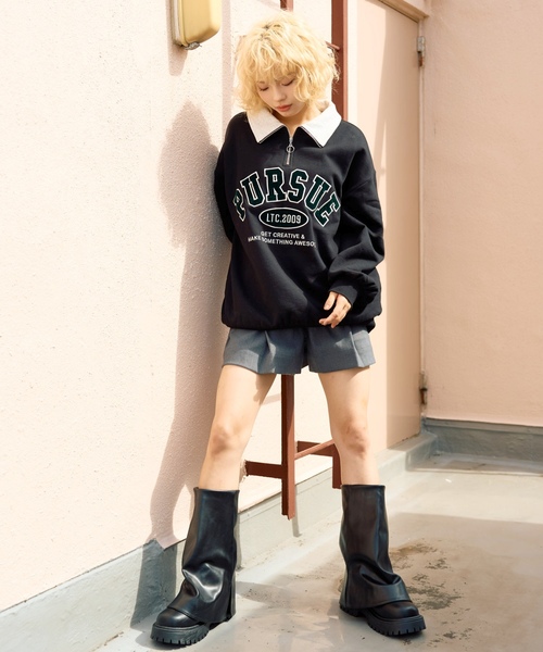 LOVETOXIC トレーナー 「LTXC」「綿100％」裏起毛ハーフジップ