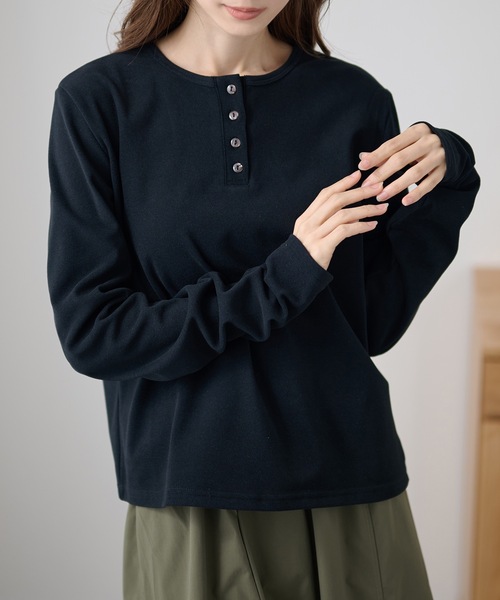 DAYRA ヘンリーネック tシャツ ソリッドカラー ヘンリーネック 長袖
