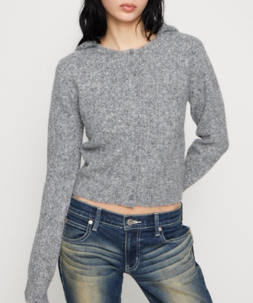LAGUA GEM WAPPEN DOT CROPPEDカーディガン　GRAY LAGUA GEM（ラグアジェム）の「WAPPEN DOT CROPPED カーディガン