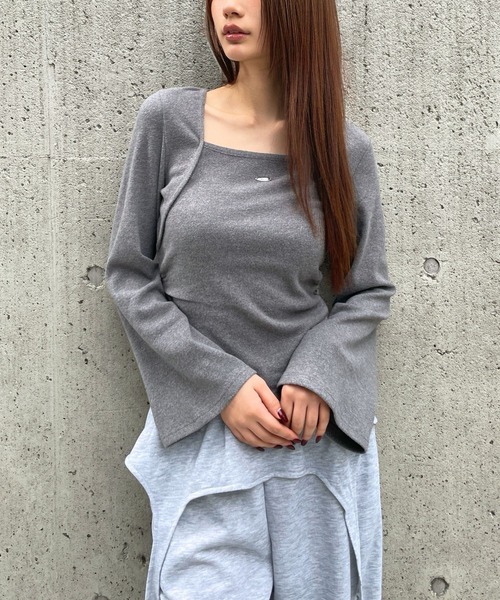 【新品】yori しっとりレイヤードロンTee 38 ライトグレー 3.3 FIELD TRIP tシャツ 3.3 Field Trip／プレート付きボレロ見え