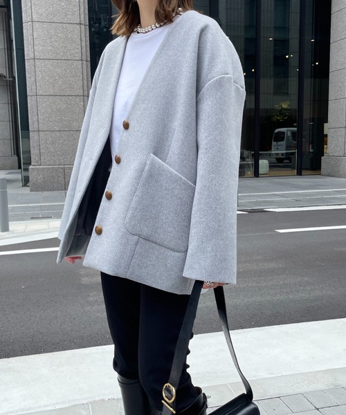 「DOUX ARCHIVES」 ノーカラージャケット FREE ベージュ レディース_画像6