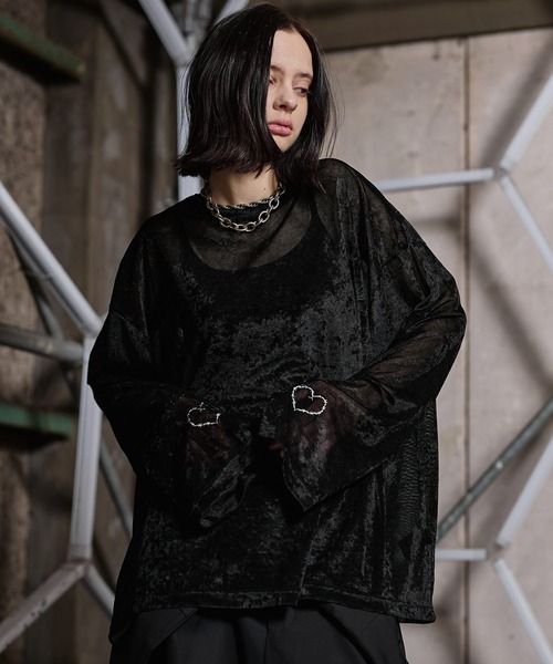 ERAR tシャツ 「ERAR」タトゥーライクハート刺繍ベロアメッシュロンT